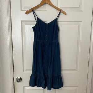 Japna boho western cottagecore denim chambray button down tier ruffle midi dress